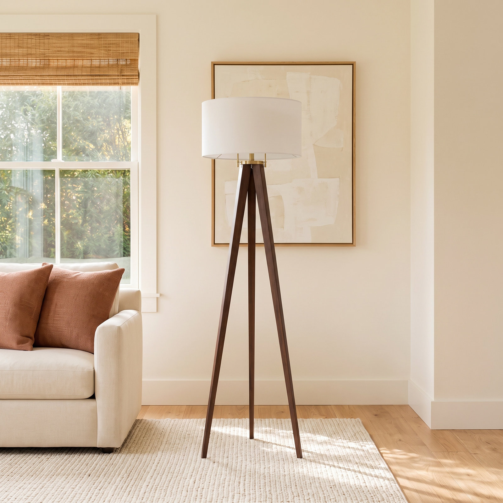 Quattro 61" Linen Floor Lamp, Dark Walnut