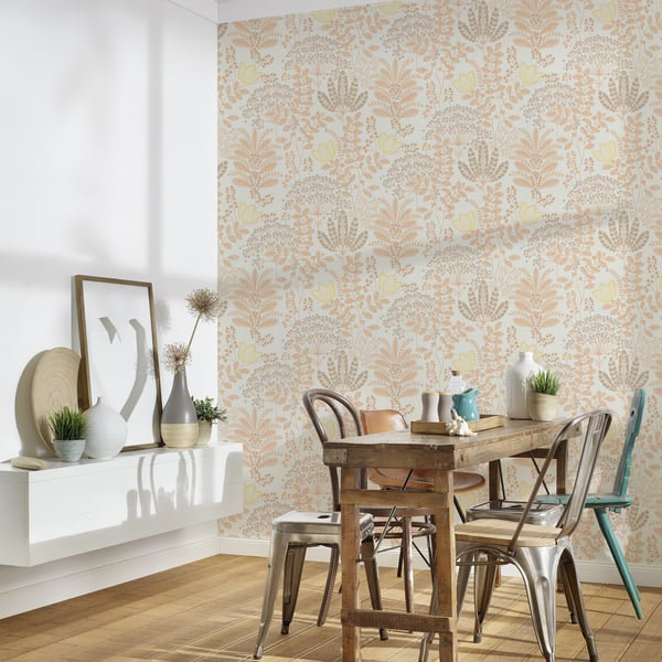 Flourish 10.05m x 53cm Wallpaper Roll, Orange