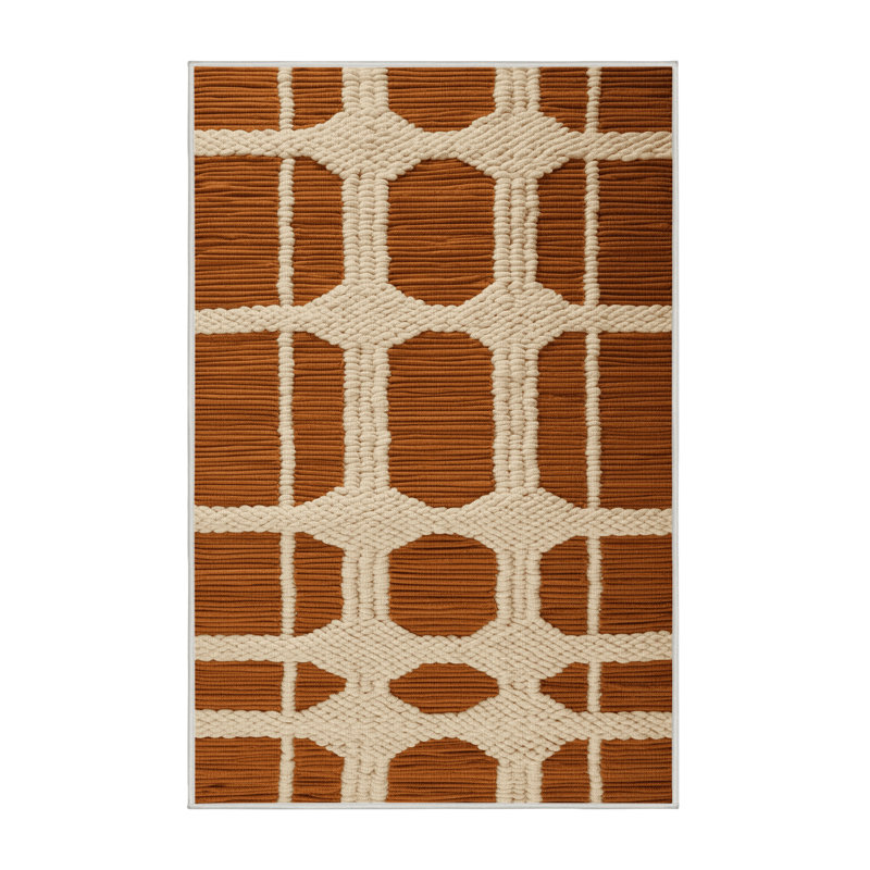 Tapis beige en treillis lavable à la machine, Rectangle 5 pi x 7 pi