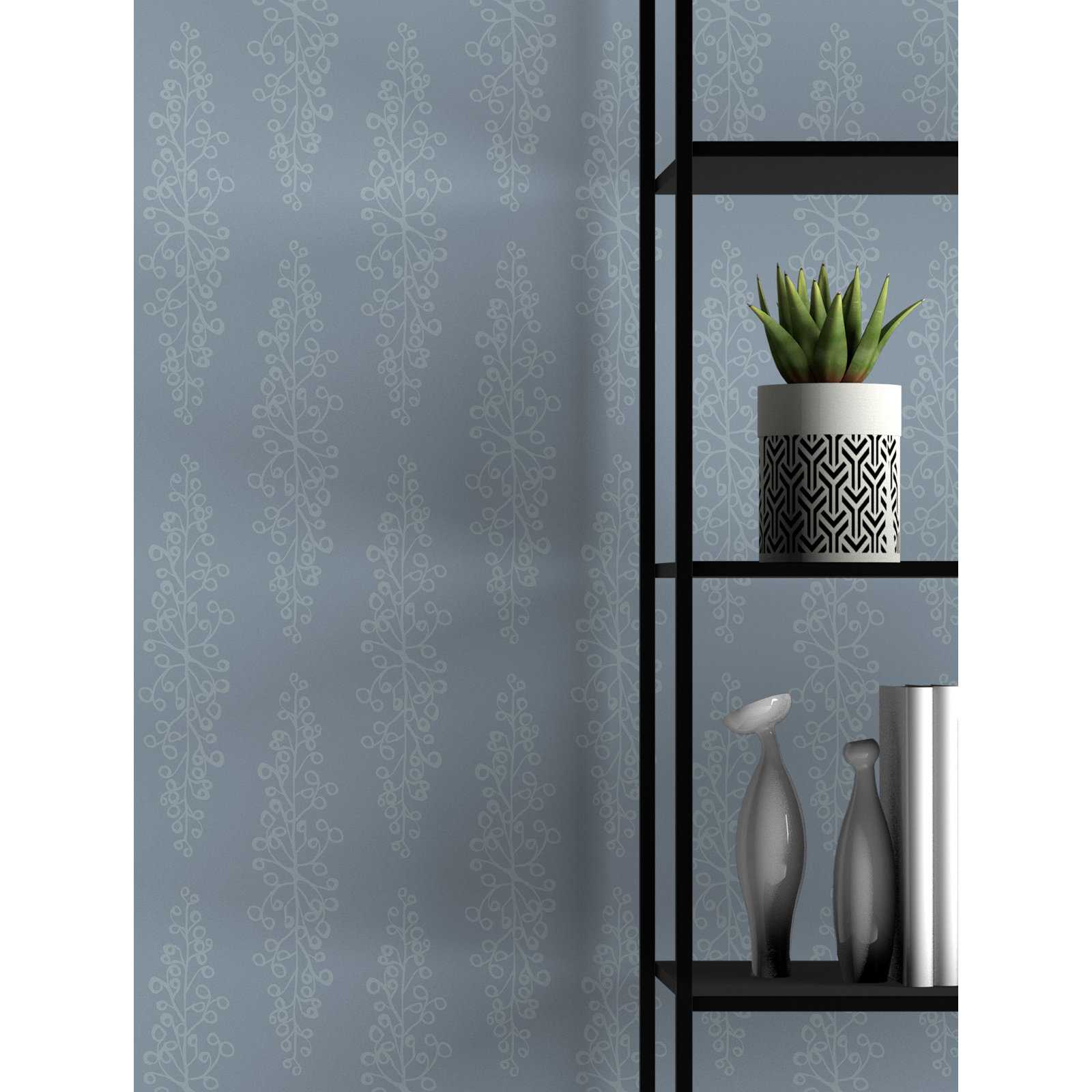 Kirk Modern Floral Wallpaper, Blue