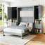Lit escamotable double pleine grandeur avec placard, tiroirs et tablettes, gris-73797100