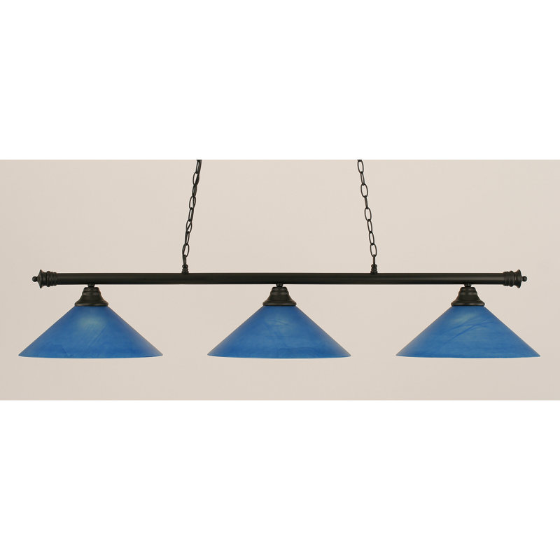 Mendez 3 Light Bar With 16" Blue Italian Glass, Matte Black