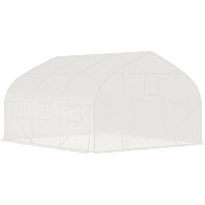 Serre de plain-pied avec acier galvanisé 11,5 pi x 10 pi x 6,5 po, porte à fermeture à glissière, 7 fenêtres grillagées, parois latérales, blocage, serre à 85% de lumière du soleil 11,5 pi x 10,5 po x 6,5 pi, structure en acier, pépinière