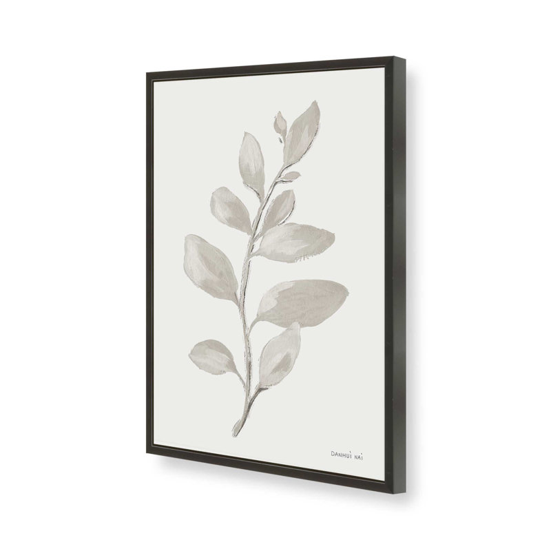 Élégantes feuilles grises I print, H 11 po x l 9 po, Cadre d'angle ouvert noir satiné