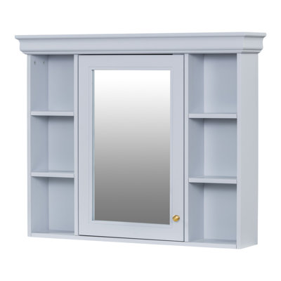 Blue Wall Mounted Bathroom Cabinet - Spacious Interior, Door Hinge, Stylish Design 35'' X 28'' With Mirror Luxury Finish, Ample Storage, Metal Hardware For