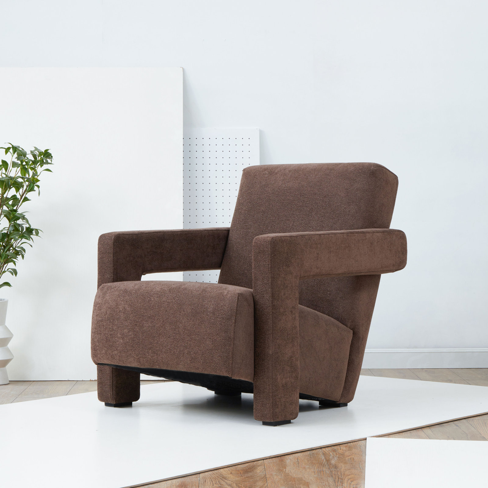 Olsen 27.3" W Velvet Armchair, Dark Brown Boucle