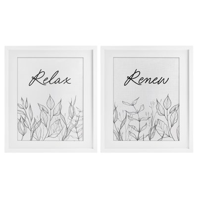 Relax and Renew Leaf Outline, ensemble de 2 reproductions encadrées sous verre encadrées