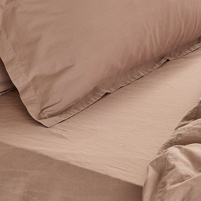 Hebden Washed Cotton Fitted Sheet, Double (4'6), Pink
