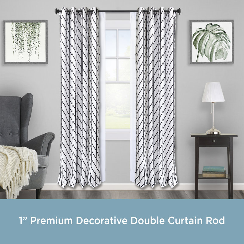 Kenney Mission Black Adjustable Double Curtain Rod with Square Finials