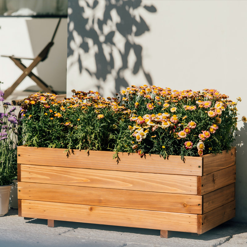Handmade Wood Planter Box, Brown, 32cm H x 80cm W x 39.9cm D