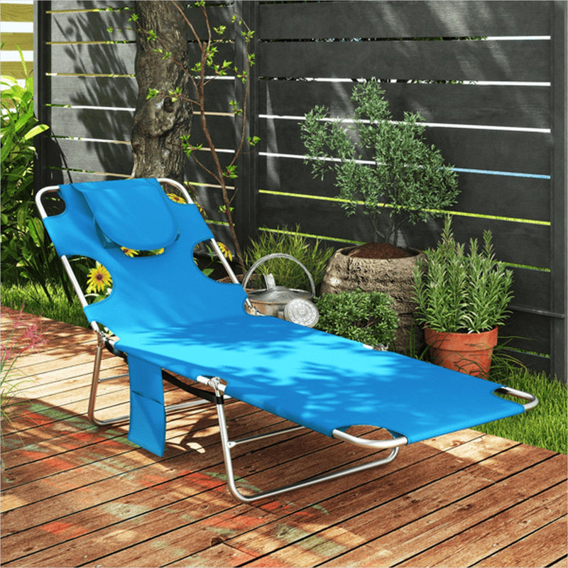 Chaise longue inclinable en acier avec dossier à cinq positions et sangle de transport pliable, 72,8 po