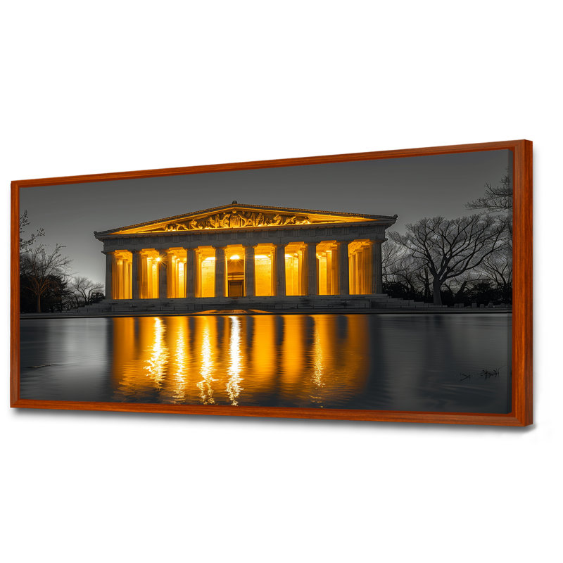 Jaune jaune gris, Lincoln, Monument commémoratif, art mural, H 28 po x l 60 po, Cadre flottant brun