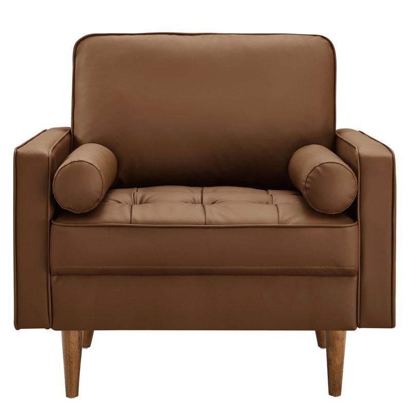 Fauteuil rembourré en cuir Vegan, Similicuir brun