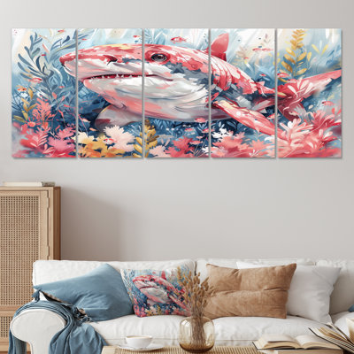 Aquarelle de requin rose et gris