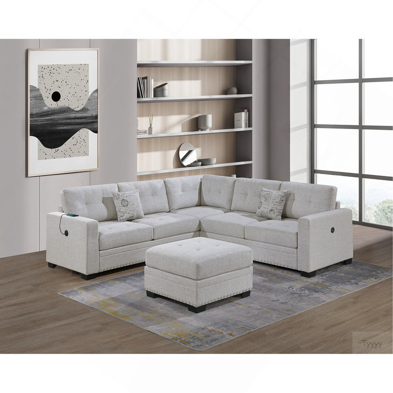 Ensemble de canapé-lit modulaire décontracté simple et capitonné 4 pièces, Beige / neutre