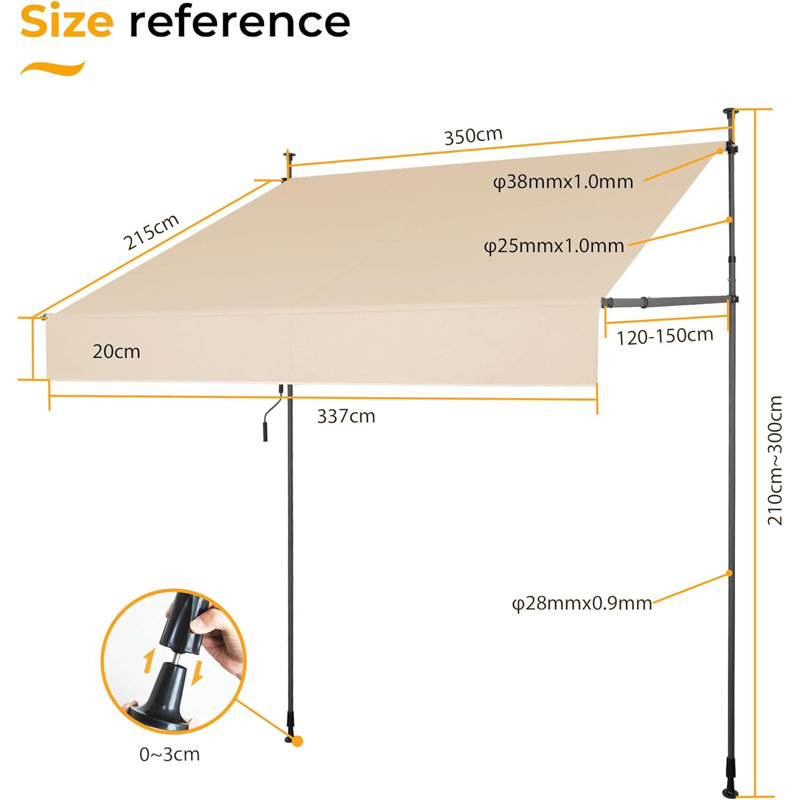 Manual Retractable Awning 138" x 118" Patio Awning Shed Polyester Height Adjustable, Beige