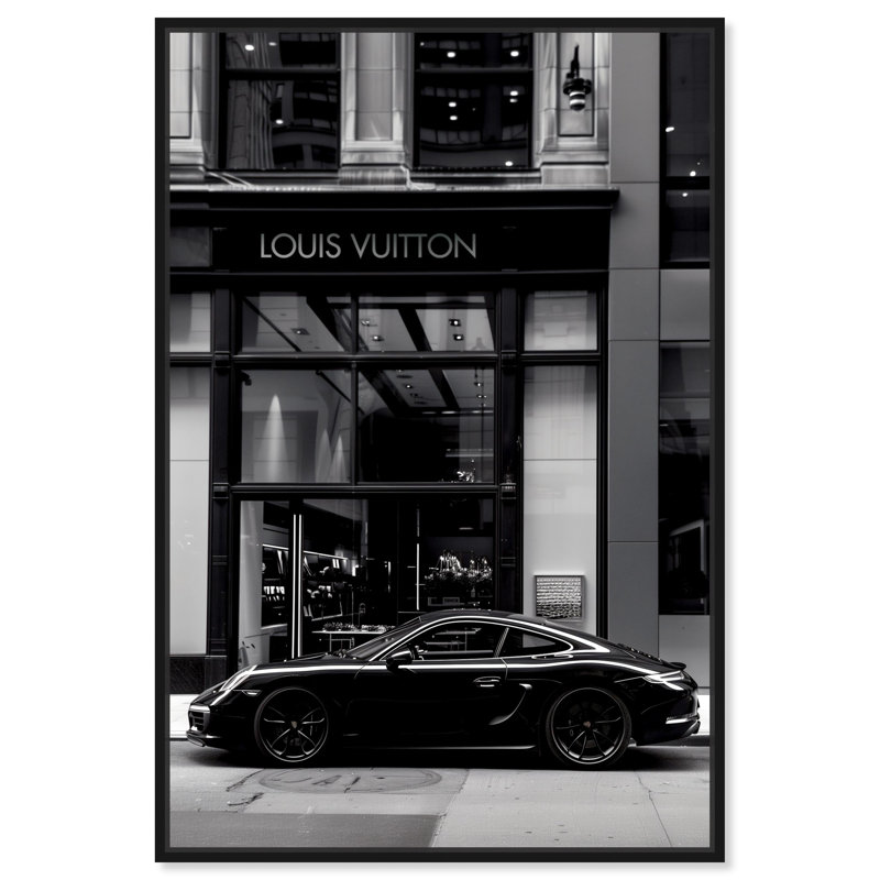 Mur noir et blanc Parked At The Store par Notoriart, Cadre noir, H 16 po x l 11 po