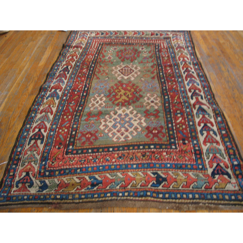 Artistic Tribal Antique Late 19th Century Green Caucasian Kazak Rug