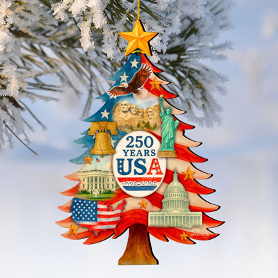 USA 250th Anniversary Tree Ornament / Tabletop Tree by G. DeBrekht - Handcrafted American Patriotic Decor