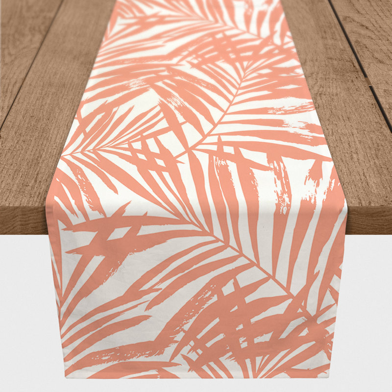 Anij Rectangle Floral Polyester Table Runner, 72" L x 16" D, Coral