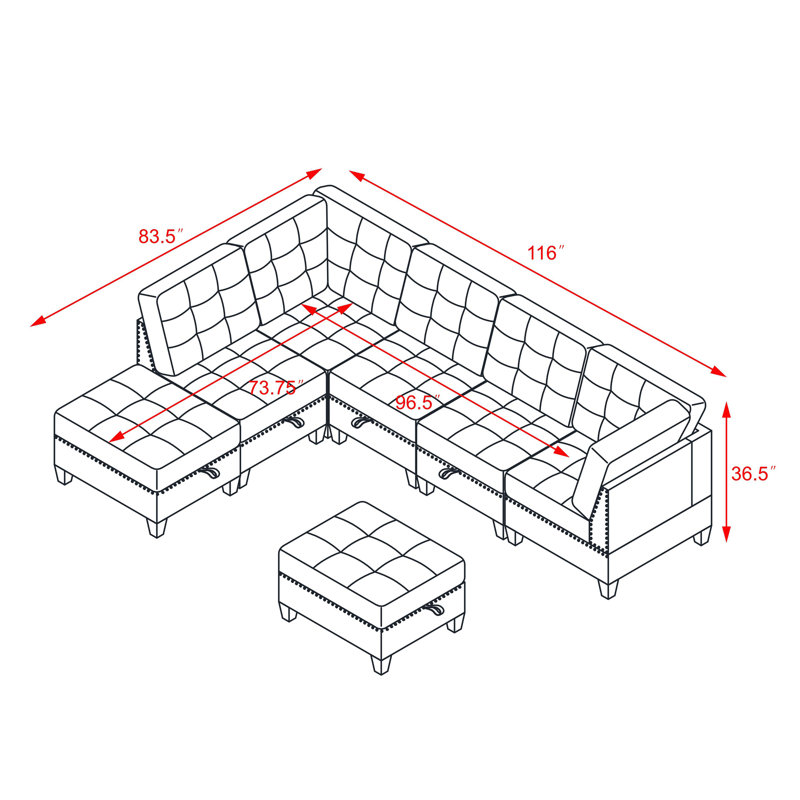 L Shape Modular Sectional Sofa,DIY Combination,Includes Three Single Chair ,Two Corner And Two Ottoman Chenille