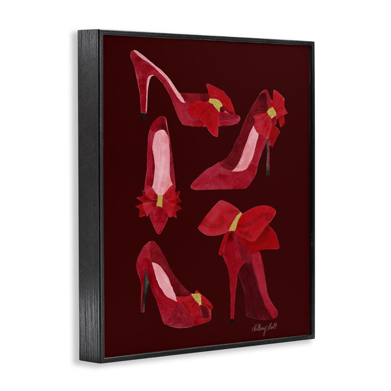 Chaussures Ruby Red, giclée encadrée, design par Hillary Holt, H 14 po x l 11 po, Giclée encadrée noir minuit