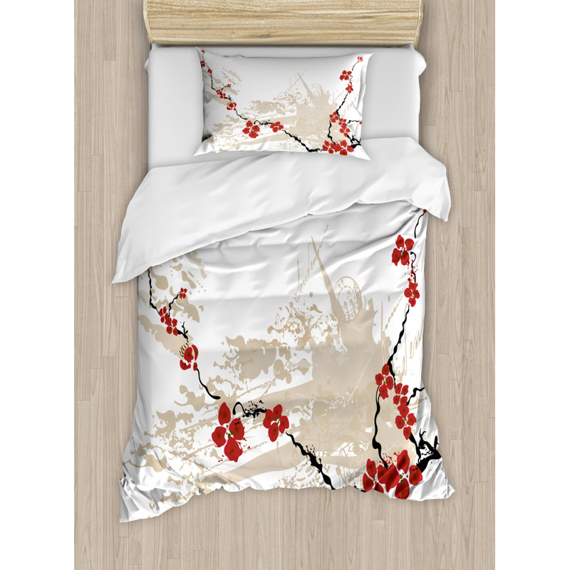 Eclectic Polyester Floral Duvet Cover, Twin Duvet Cover + 1 Sham