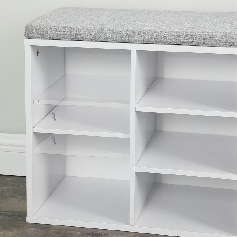 Banc de rangement pour chaussures avec tiroir, tablette réglable et coussin moelleux, peut contenir 9 paires de chaussures