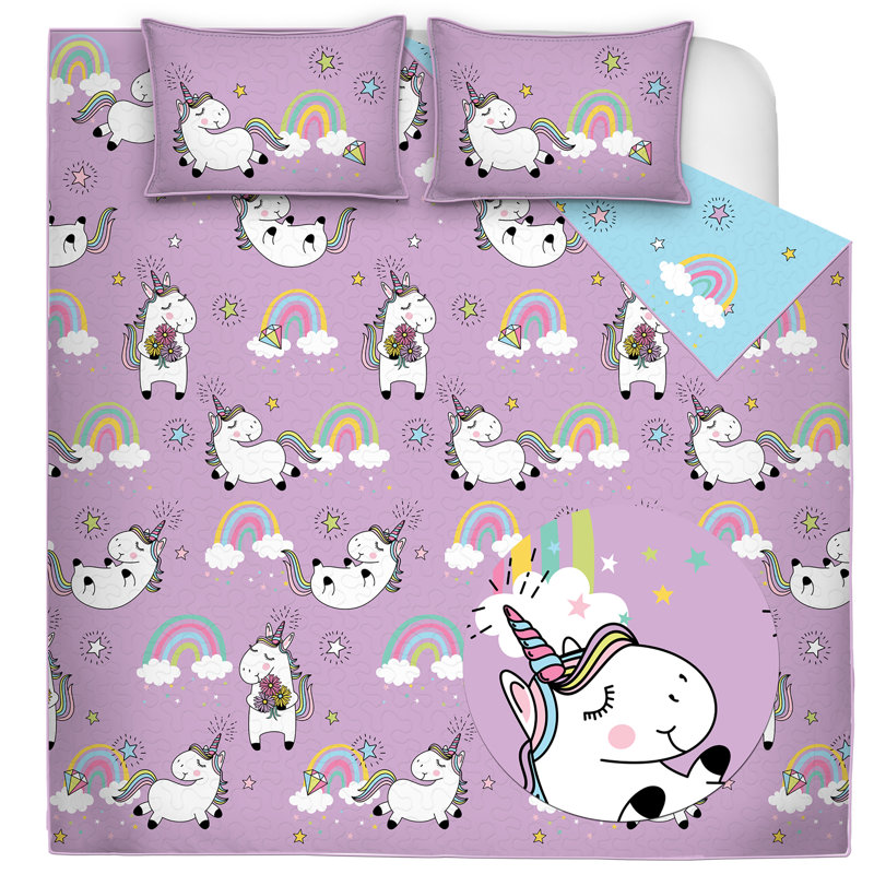 Unicorn Dreams Twin Microfiber Quilt Set in Multicolor