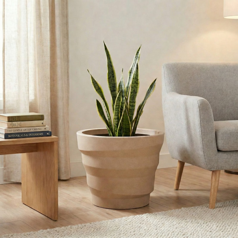 Pot à fleurs rond Kaofen ECOBO EcoFriendly, Sable, H 19,7 po x l 25,6 po x P 25,6 po
