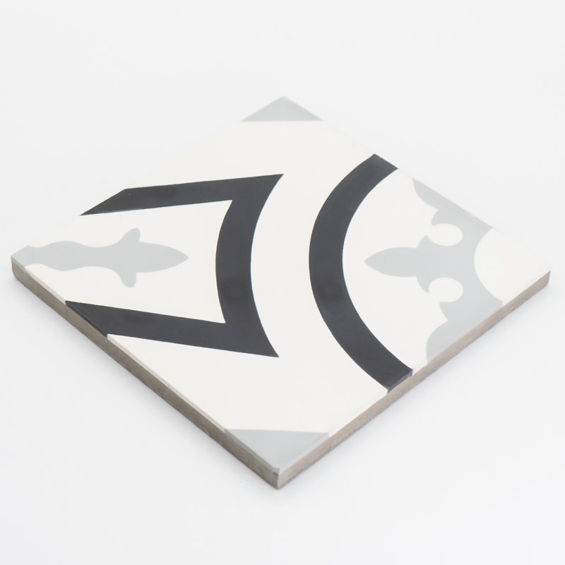 Ozod 8 in. x 8 in. Tile, Black/Soft Gray/White