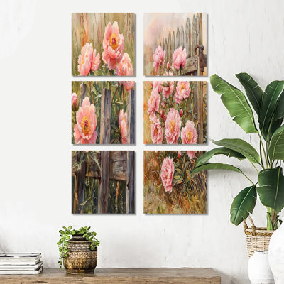 Pivoines à la ferme - Ensemble de 6 impressions sur toile florales