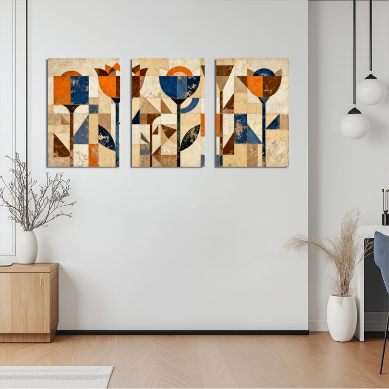 Abstrait géométrique sur toile, reproduction d'art sur toile (ensemble de 3), H 18 po x l 36 po