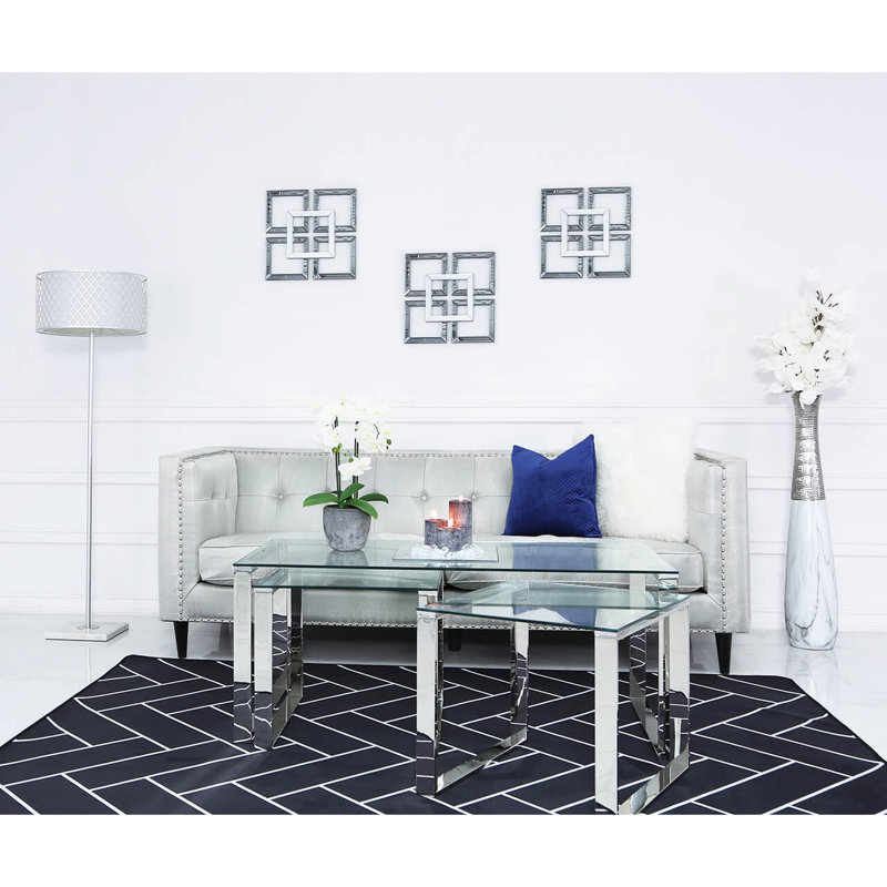 Shamir 3 Piece Coffee Table Set, Silver