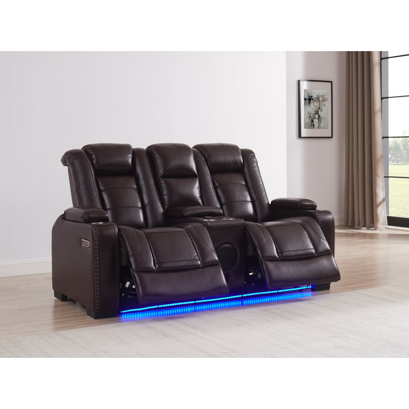 73.5''Wide Breathable Leather Square Arms Power Reclining Loveseat With Blueooth Speeker And Wireless Charger
