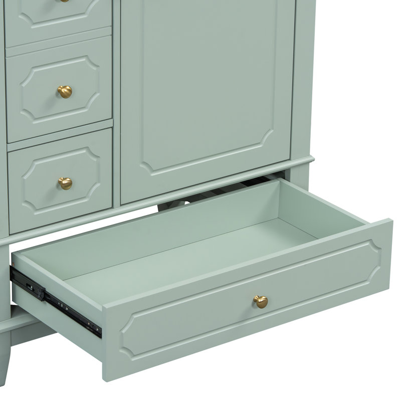 Meuble-lavabo simple 30 po en bois massif avec comptoir en céramique, Vert