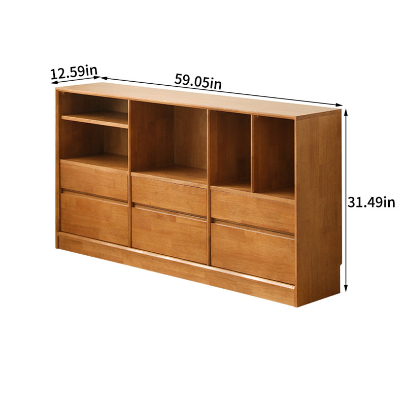 Bibliothèque moderne en bois d'hévéa, Brun, (2 tablettes) H 31,49 po x l 59,05 po x P 12,59 po