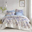 Édredon pour lit simple avec feuilles florales aquarelles bleues, draps doux au toucher pour lit simple, gracieux
