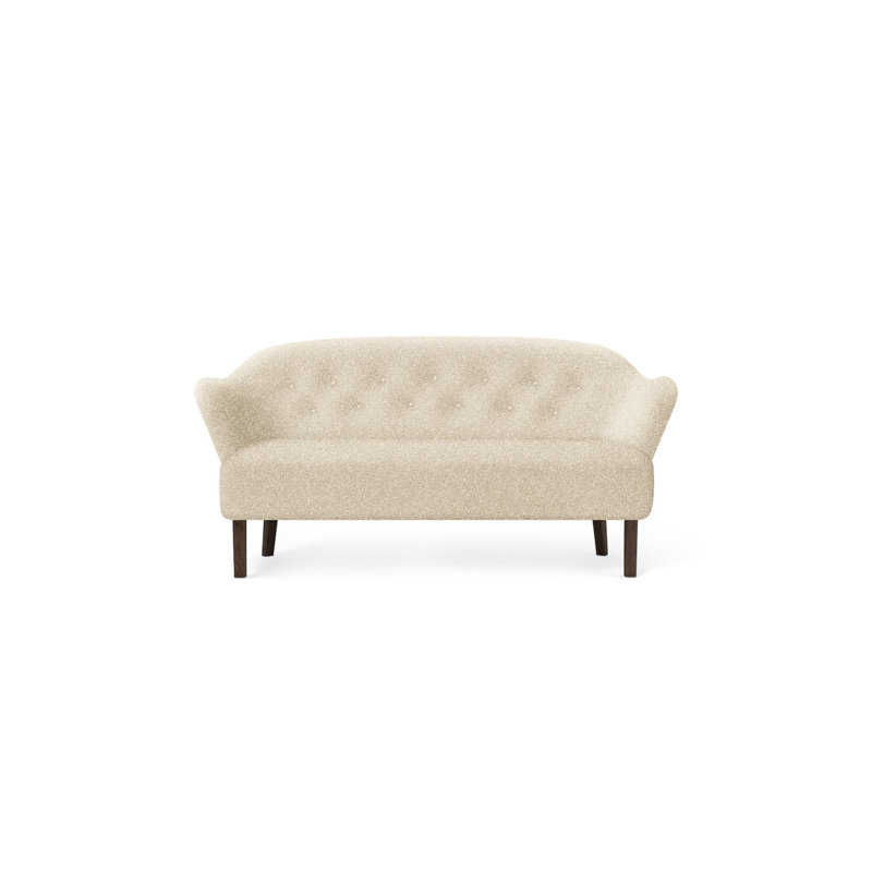 Ingeborg 62.99" Round Arm Loveseat, Blue Genuine Leather, Dark Stained Oak