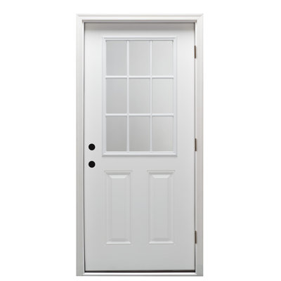 32" x 80" Left-Hand Outswing 9-Lite 2-Panel Clear Glass Primed Fiberglass Prehung Front Entry Door on 4-9/16" Frame