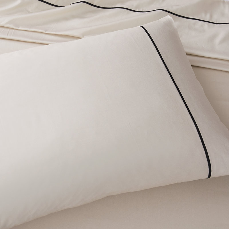 Linear Cotton Sheets French Oak 4 Piece Set King, Beige, King Sheet Set