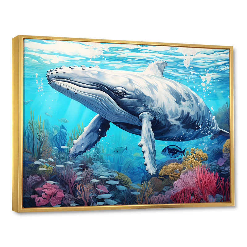 «Whale Tranquility Oasis» sur toile, H 12 po x l 20 po x P 1 po, Cadre flottant doré
