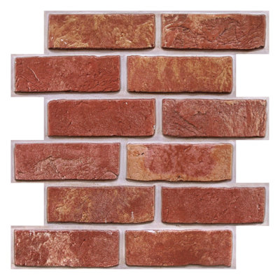 Lot de 10 panneaux muraux adhésifs imitation brique 3D, 30 x 30 cm, en PVC, résistant à l'eau, pour cuisine, salle de bain, dosseret et salon - Orange rouge