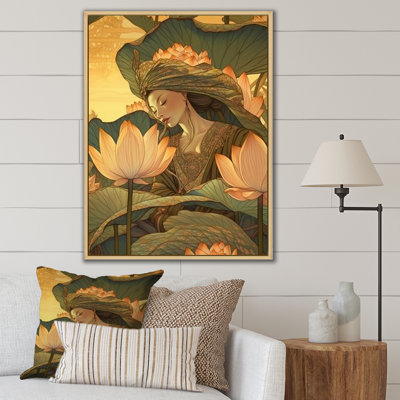 Lotus Goddess In Faded Retro Colors sur impression sur toile