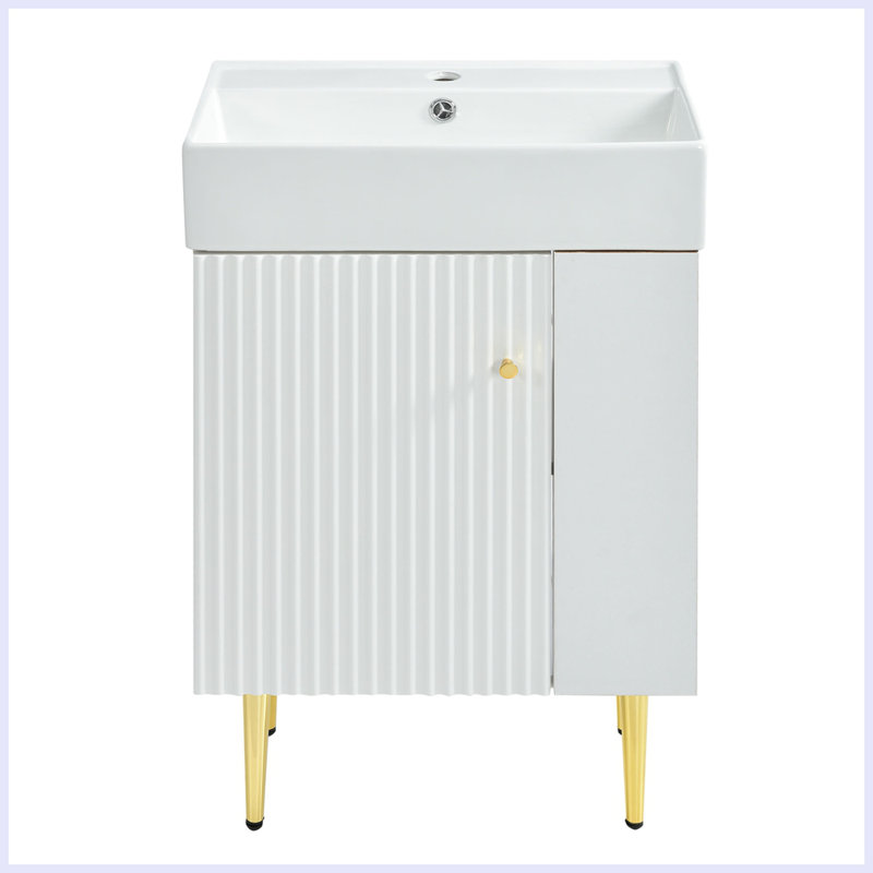 Meuble-lavabo moderne avec lavabo et rangement sur le côté droit
