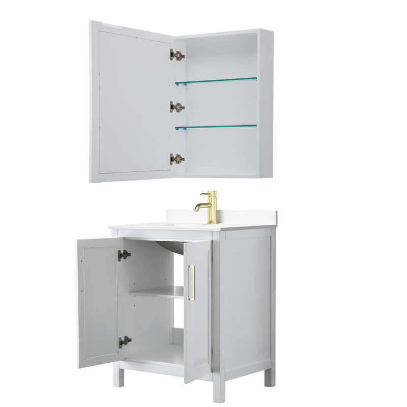 Daria 30'' W Single Vanity, White Cultured Marble, White, Brushed Gold