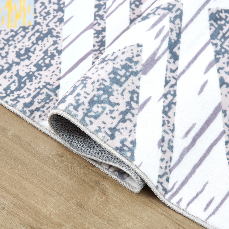 Rectangle Lataisha Geometric Machine Woven Microfiber Area Rug in Gray/White, Rectangle 8' x 10'