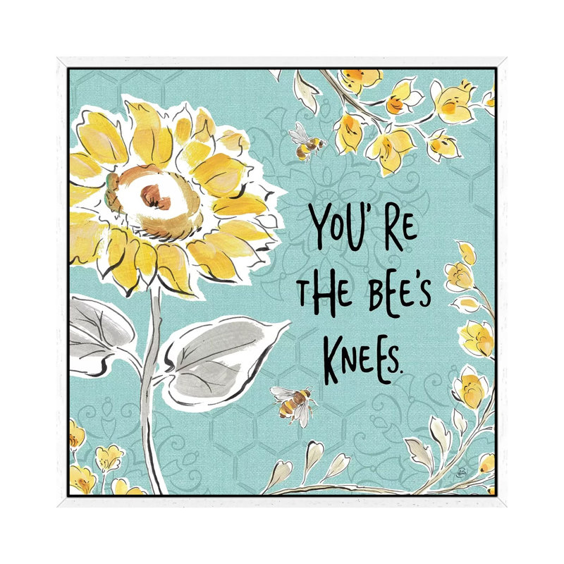 Bee Happy II Linen by Daphne Brissonnet - Print on Canvas, White Framed, 66.04 cm H x 66.04 cm W