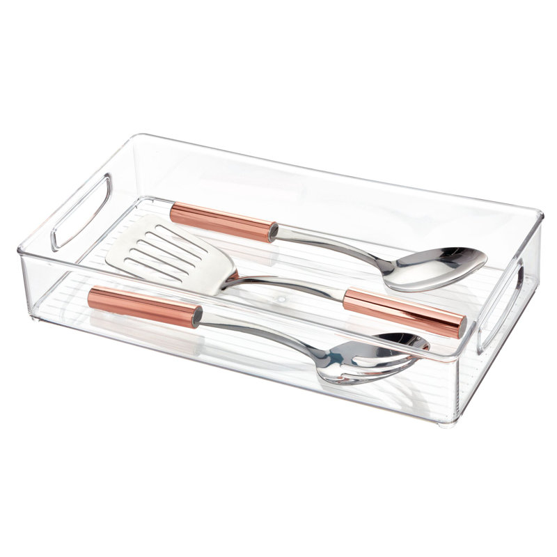 iDesign Plastic Kitchen Storage Organizer Binz with Handles, 16" x 8" x 3", Clear