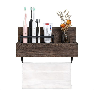 Wall Mounted Toothbrush Holder Wooden Electric Toothbrush Organizer Multifunctional Stand Towel Rack Toothpaste Dispensers Rustic Farmhouse Bathroom Decor